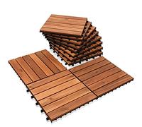 ISOISL Lot de 110 dalles de balcon en bois d'acacia - 30 x 30 cm - 10 m² - Revêtement de sol de balcon (6 lattes) - Sol de terrasse extérieur - Carreaux à clipser - Mosaïque pour jardin, patio