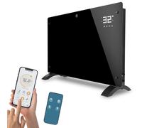 ISOISL, radiateur électrique 2000W, noir, avec élément chauffant en verre, application WiFi et télécommande, minuterie 24 heures, thermostat, indice de protection IP24, montage mural et sur pied