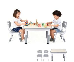 ISOISL Table pour enfant avec 2 chaises - Hauteur réglable sur 7 positions - 80 x 60 cm - Table à peindre et bureau - Gris - Impression bois