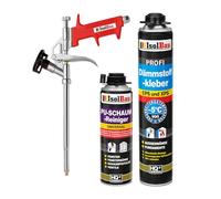 Isolbau Kit de colle isolante B2 - 1 x 750 ml de colle périmétrique, 1 x nettoyant en mousse polyuréthane et 1 x pistolet à mousse pour plaques EPS et XPS - Mousse adhésive en polyuréthane 1K pour