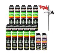 Isolbau Kit de mousse de construction - Comprend 10 x 1K mousse de montage B2 avec un excellent son et une isolation thermique (750 ml chacun), 2 nettoyants pour mousse PU (500 ml) et 1 pistolet à