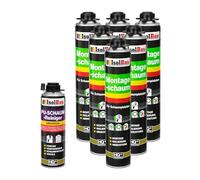 Isolbau Kit de mousse de construction - Comprend 6 x mousse de montage B2 1K avec un excellent son et une isolation thermique (750 ml chacune) et 1 nettoyant pour mousse polyuréthane (500 ml), isolant