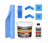 Isolbau Kit d'étanchéité avec 1 film liquide (7 kg), 1 fond de profondeur PRO (1 L), 1 bande d'étanchéité (5 m), 1 bande d'étanchéité (2 m), 2 coins intérieurs et 2 manchettes