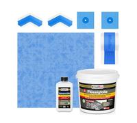 Isolbau Kit d'étanchéité avec 1 film liquide (7 kg), 1 fond de profondeur PRO (1 L), 1 bande d'étanchéité (5 m), 1 bande d'étanchéité (1 m), 2 coins intérieurs et 2 manchettes