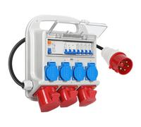 Isolisl Disjoncteur FI 40 A 30 mA type A Répartiteur de courant de construction 32 A avec câble de 1,4 m 2 x CEE 16 A 400 V + 1 x CEE 32 A 400 V + 4 x 230 V Schuko Répartiteur de courant mobile IP44