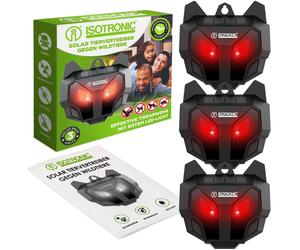 ISOTRONIC : Dissuasifs solaires pour éloigner les animaux sauvages tels que les ratons laveurs, les cerfs, les renards et les sangliers. Dissuasifs pour animaux avec lumière LED rouge – efficacité pro