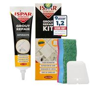 ISPAR Kit de Réparation de Joint de Carrelage Anthracite (400g) - Mortier de Jointoiement Sol et Mur, Étanche et Résistant - Avec Spatule et Éponge