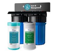 iSpring WGB21BM Système de Filtration d'Eau pour Toute la Maison en 2 Étapes, Bloc de Carbone 10" x 4,5" et Filtres Réducteurs de Fer et de Manganèse, Ports 1"