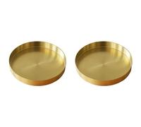 ISTOVO 2X Plateau Or Rond, Organisateur de Plateau de Maquillage Plateau Décoratif en Métal pour Vanité, Salle de Bain, Robe, Finition en Laiton Mat, 7,9 Pouces