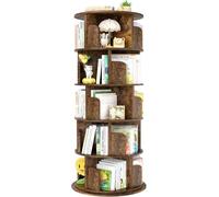 iSunirm Bibliothèque rotative à 5 Niveaux, Tour en Bois, bibliothèque Ronde pivotante à 360°, étagère étroite pivotante à roulettes, pour Chambre à Coucher, Bureau, Marron