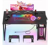 iSunirm Bureau Gaming avec LED et Prises - Bureau PC avec Support Écran Ergonomique - Poste de Travail et Jeu Stable Table Informatique Bureau Gamer 120x50x75 cm Meubles de Bureau Noir