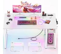 iSunirm Bureau Gaming Blanc avec LED et Prises - Bureau PC avec Support Écran Ergonomique - Poste de Travail et Jeu Stable Table Informatique Bureau Gamer 120x50x75 cm Meubles de Bureau