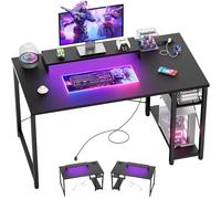 iSunirm Bureau Gaming Noir 100×50cm - LED RGB & Prises USB/Secteur Intégrées, Bureau Gamer avec Rangement Réversible, Compact pour Chambre, Étude & Télétravail