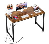 iSunirm Bureau Industriel Brun Rustique - Petit Bureau Informatique avec Prises USB et Secteur - Bureau PC Compact Vintage pour Ado et Adulte - Meuble de Bureau Stable Gain de Place - 80 x 40 x 75 cm
