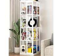 iSunirm Étagère à Livres rotative, étagère d'angle, bibliothèque pivotante en Bois à 360°, bibliothèque sur Pied, étagère étroite et tournante, Meuble de Rangement pour Petits espaces, Blanche