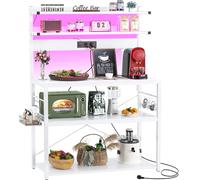 iSunirm Étagère de Cuisine avec Multiprise,Étagère pour Machine à Café,Meuble de Rangement à 4 Niveaux,Support de Micro-Ondes avec Crochets en S,40 x 80 x 147 cm,Blanche