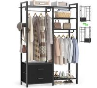 iSunirm Portant à vêtements de 199,9 cm pour suspendre les vêtements - Portant à vêtements réversible avec 2 tiroirs, portant à vêtements robuste avec étagères, système de penderie portable à 6