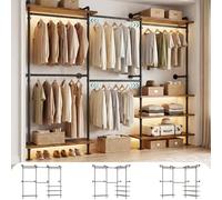 iSunirm Système de penderie ouvert - Tringle à vêtements télescopique robuste, Penderie ouverte, Flexible en forme de L ou droite, Design industriel pour chambre à coucher et dressing