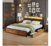 it Double Adulte 180x200 cm avec 4 Tiroirs de Rangement et LED - Cadre Métal Design Moderne - Lit 180x200 Noir
