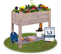 ITA bac surélevé en bois 80x37x78 cm - bac à plantes avec étagère & film intérieur - EU - directement du fabricant - bois de pin- bac à plantes bac à fleurs pour jardin balcon terrasse - gris