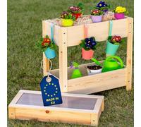ITA Carré Potager surélevé en Bois - Mini Serre Châssis Incluse - 2 Jardinières sur Pied avec Feuille de Protection - pour Fleurs, légume, Herbes - Nature