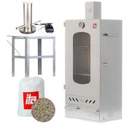 ITA Fumoir 7012 - Set Smoker avec générateur de fumée, table - Armoire avec fenêtre & cheminée - Acier allié - Qualité UE, Direct fabricant - 81 cm avec 3 niveaux