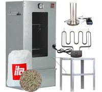 ITA Fumoir Électrique 7002 - Set Smoker avec chauffage, table, générateur de fumée - Armoire à fumage avec fenêtre & thermomètre - Acier inoxydable - Qualité UE - 81 cm avec 3 niveaux