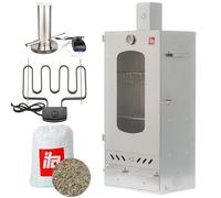 ITA Fumoir Électrique 7012 - Set Smoker avec chauffage, générateur de fumée - Armoire avec fenêtre & cheminée - Acier allié - Qualité UE, Direct fabricant - 81 cm avec 3 niveaux