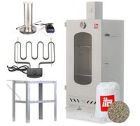 ITA Fumoir Électrique 7012 - Set Smoker avec chauffage, table, générateur de fumée - Armoire avec fenêtre & cheminée - Acier allié - Qualité UE, Direct fabricant