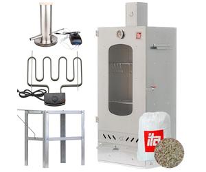 ITA Fumoir Électrique 7012 - Set Smoker avec chauffage, table, générateur de fumée - Armoire avec fenêtre & cheminée - Acier allié - Qualité UE, Direct fabricant