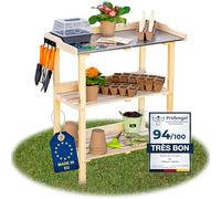 ITA Table de Plantation en Bois 76x38x89 cm - avec Plan de Travail galvanisé et étagère inférieure - Table de Jardin avec 3 étages - Qualité directe du Fabricant - Couleur Nature