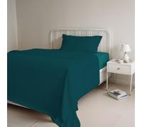 Italian Bed Linen CL-NC petr/Verde bott-1PM Natural Color Ensemble de draps de lit, pétrole/Vert Bouteille, Small Double, 100 % Coton