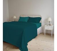 Italian Bed Linen CL-NC petr/Verde bott-2P Natural Color Ensemble de draps de lit, pétrole/Vert Bouteille, Double, 100 % Coton