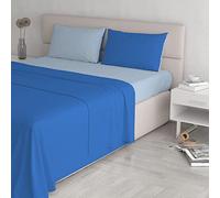 Italian Bed Linen CL-NC-royal/azzurro-2P Natural Color ensemble de draps de lit, royal/Bleu clair, Double, 100 % Coton