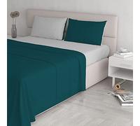 Italian Bed Linen CL-NC-Verde petr/Grigio chi-2P Natural Color ensemble de draps de lit, Vert pétrole/Gris clair, Double, 100 % Coton