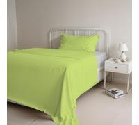 Italian Bed Linen Couleur Naturelle Ensemble de draps de lit “Natural Colour”, Coton, Vert Acide/Gris Clair, 1 Place et demie