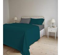 Italian Bed Linen Couleur Naturelle Ensemble de draps de lit “Natural Colour”, Coton, Vert pétrole/Gris fumé, 2 Places