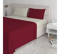 Italian Bed Linen Couleur Naturelle Ensemble de draps de lit “Natural Colour”, Lin Coton, Bordeaux/Crème, 2 Places