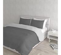 Italian Bed Linen CP-NC-Grigio Chiaro/Fumo - 2P Natural Color housse de couette double-face couleur unie avec taies d'oreiller, Clair/Gris foncé