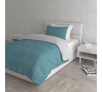 Italian Bed Linen CP-NC-Ottanio/Grigio chiaro-1PM Natural Color housse de couette double-face couleur unie avec taies d'oreiller, 100 % Coton, Sarcelle/Gris Clair, Small