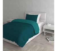 Italian Bed Linen CP-NC Petrolio/Verde bottiglia-1P Natural Color housse de couette double-face couleur unie avec taies d'oreiller, 100 % Coton, Vert pétrole/Vert Bouteille, single