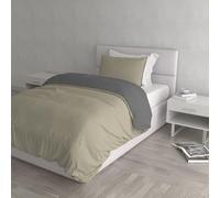 Italian Bed Linen CP-NC-Tortora/Fumo - 1PM Natural Color housse de couette double-face couleur unie avec taies d'oreiller, 100 % Coton, Tourterelle/Gris foncé, Small