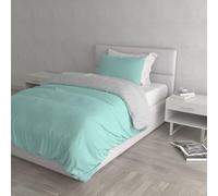 Italian Bed Linen CP-NC-Verde Acqua/Grigio chiaro-1PM Natural Color housse de couette double-face couleur unie avec taies d'oreiller, 100 % Coton, Vert Eau/Gris Clair, Small