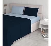 Italian Bed Linen Ensemble de draps de lit “Natural Color”, Bleu foncé/Bleu Clair, 2 Places