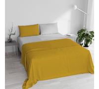 Italian Bed Linen Ensemble de draps de lit “Natural Color”, Moutarde/Gris Clair, 2 Places