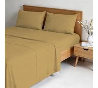 Italian Bed Linen Parure de lit Water Washed pour lit Double, Set draps 4 pièces : Drap-Housse 170x200, Drap Plat 240x270, Paire de taies d’Oreiller - Ocre