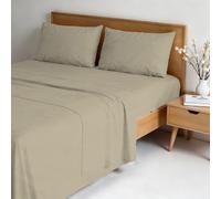 Italian Bed Linen Parure de lit Water Washed pour lit Double, Set draps 4 pièces : Drap-Housse 170x200, Drap Plat 240x270, Paire de taies d’Oreiller - Sable