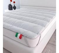 Italian Bed Linen Surmatelas Silver, Rembourré et Matelassé, Lavable | Double 160x195 cm, Microfibre + Fibre d'Argent, Made in Italy, Élastiques de Fixation, Garnissage 250 g