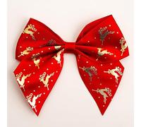 Italian Options Lot de 6 nœuds de Noël en Forme de Renne doré, 10 cm de Large, Satin Rouge