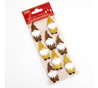 Italian Options Lot de 8 décorations de Noël Autocollantes à Paillettes - Motif Père Noël Nordique - Marron/doré - 5 cm